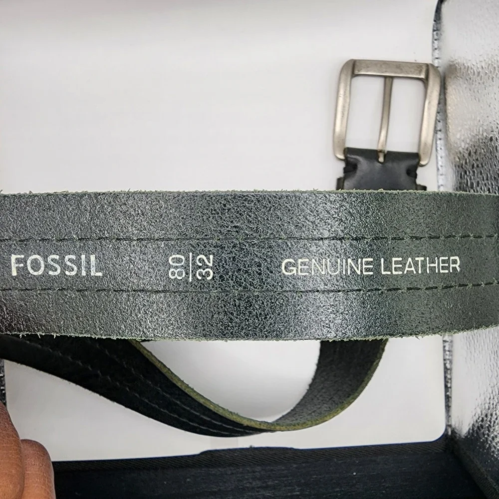 Fossil Leather Belt Mens 32 Black MB103400132 Triple Stitched Casual Buckle